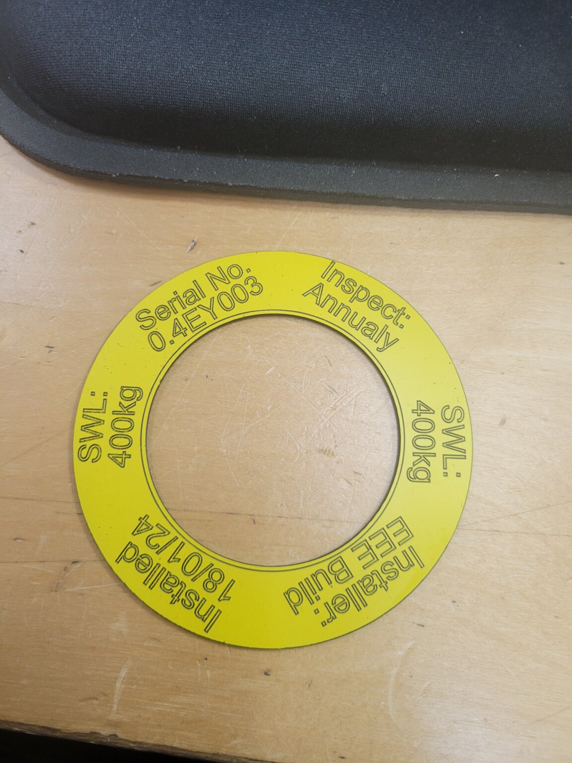 20240115_114658 Installation inspections label for futer LOLER purposes.